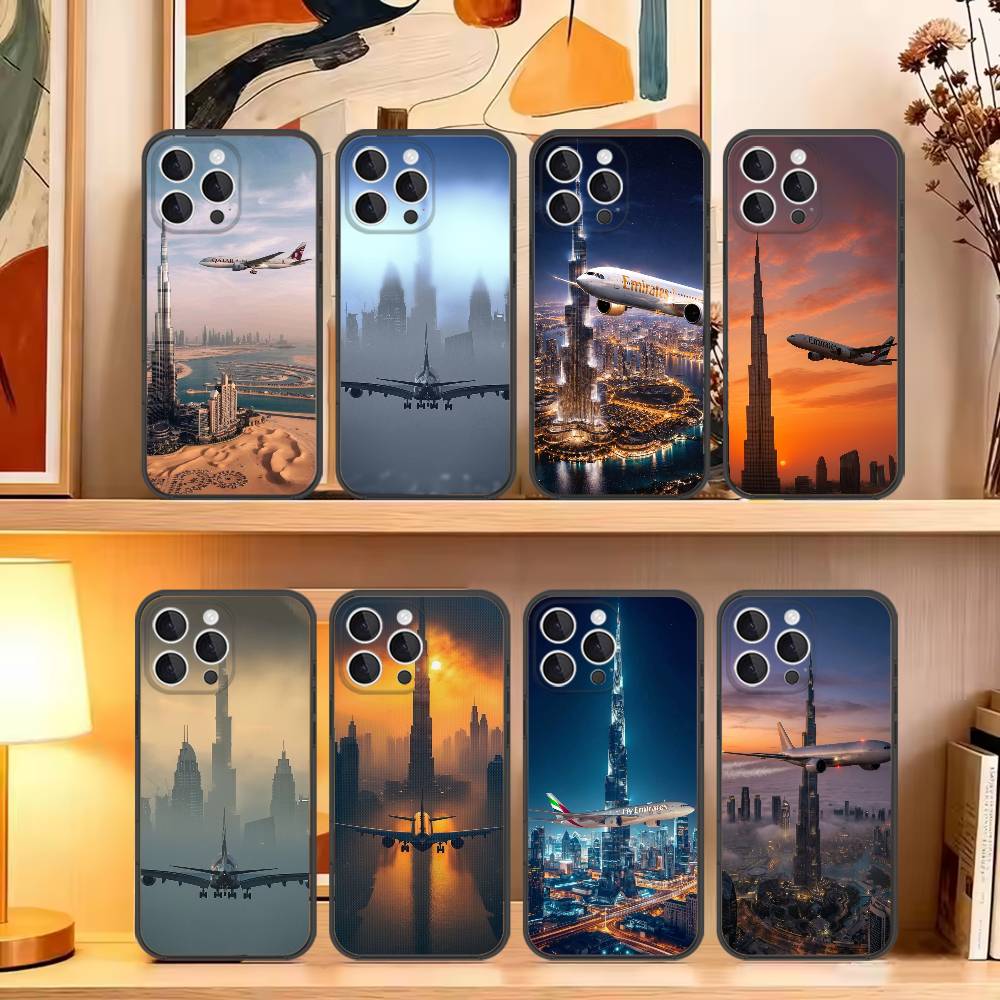 Phone Cases Dubai - غطاء هاتف بتصميم برج خليفة وطائرة