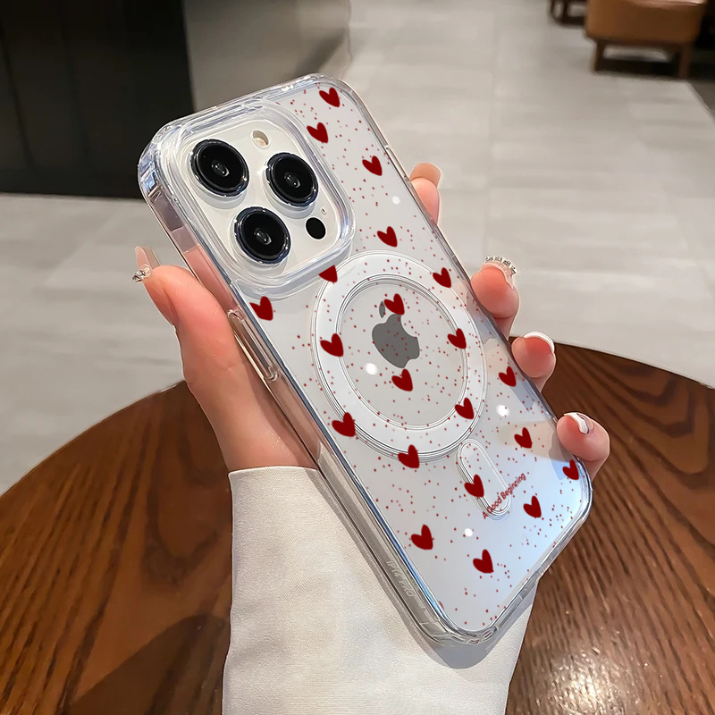 Phone Cases Red - غطاء سيليكون شفاف بتصميم قلب أحمر