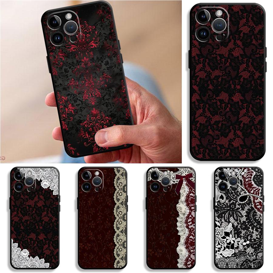 Phone Cases Red - غطاء هاتف مثير من الدانتيل الأسود