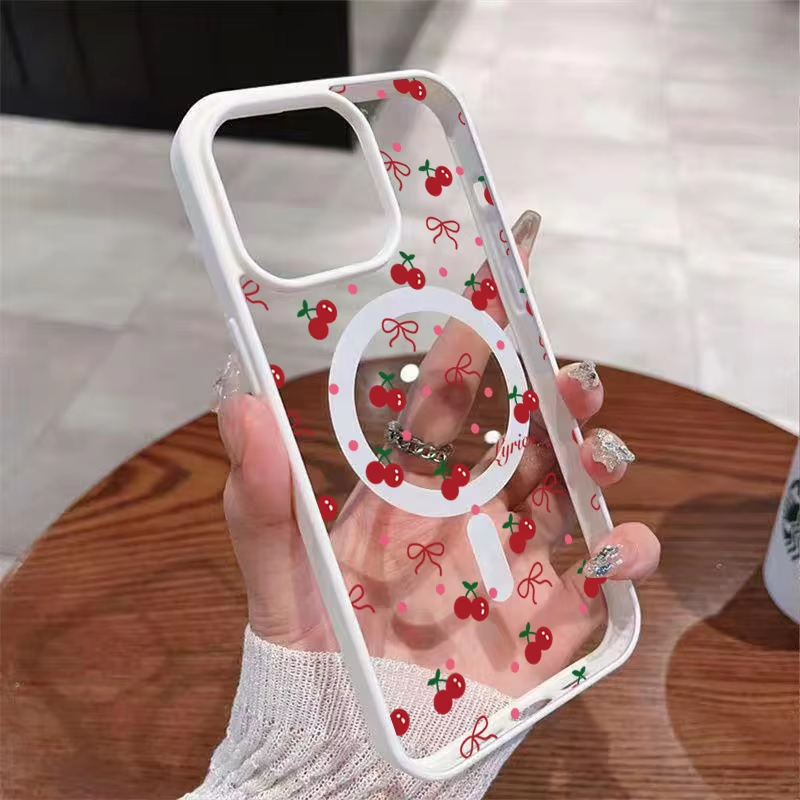 Phone Cases Red - جراب هاتف مغناطيسي شفاف صلب بتصميم