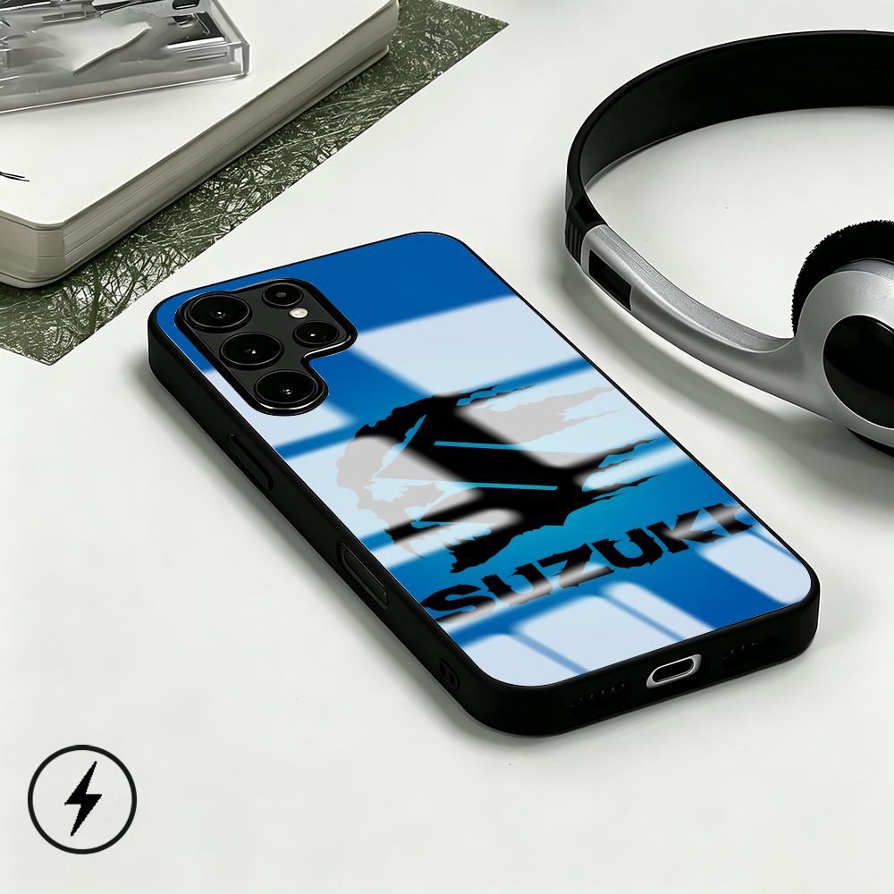 Phone Cases Samsung S25 - جراب هاتف زجاجي مغناطيسي بتصميم شعار