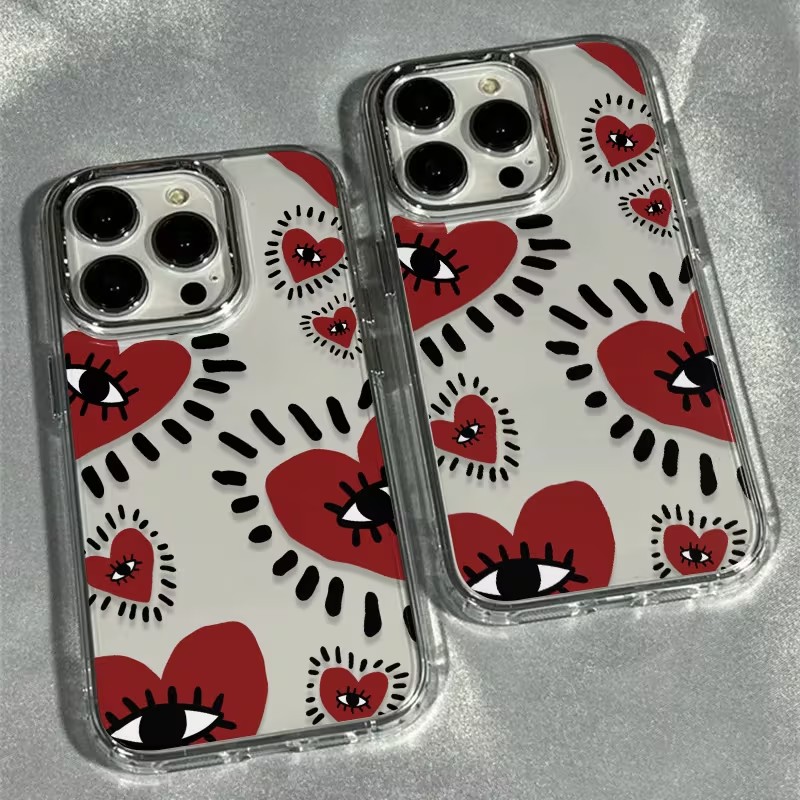 Phone Cases Red - فريد الأحمر القلب العين الإطار لينة