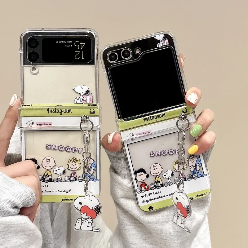 Phone Cases Z Flip 7 - غطاء هاتف شفاف بتصميم كرتوني لطيف