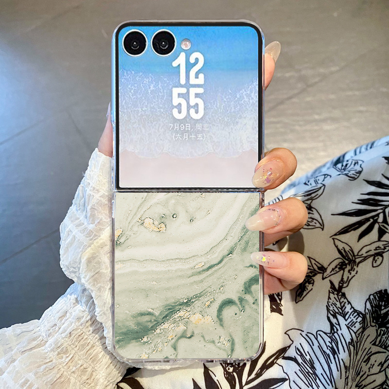 Phone Cases Z Fold 7 - غطاء هاتف بنمط رخامي مذهب لسامسونج